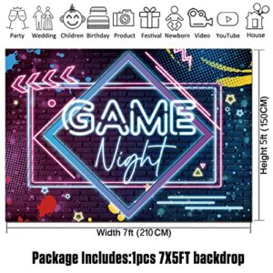 Game Night Theme Photography Backdrops Glow Neon Photo Background for Game On Birthday Party Decor Sleepover Slumber Prom Gaming Party Cake Table Decor Photobooth Supplies 7x5ft