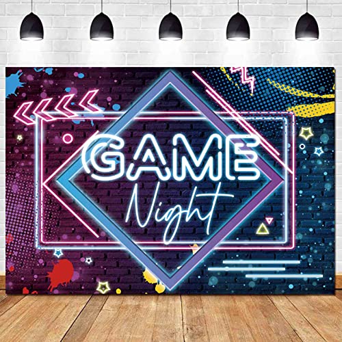 Game Night Theme Photography Backdrops Glow Neon Photo Background for Game On Birthday Party Decor Sleepover Slumber Prom Gaming Party Cake Table Decor Photobooth Supplies 7x5ft