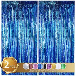 beishida 2 pack foil fringe curtain,blue tinsel metallic curtains photo backdrop streamer curtain for wedding engagement bridal shower birthday bachelorette party stage decor(3.28 ft x 6.56 ft)