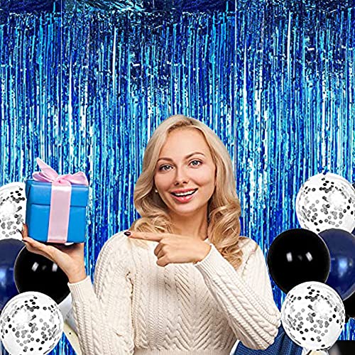 BEISHIDA 2 Pack Foil Fringe Curtain,Blue Tinsel Metallic Curtains Photo Backdrop Streamer Curtain for Wedding Engagement Bridal Shower Birthday Bachelorette Party Stage Decor(3.28 ft x 6.56 ft)