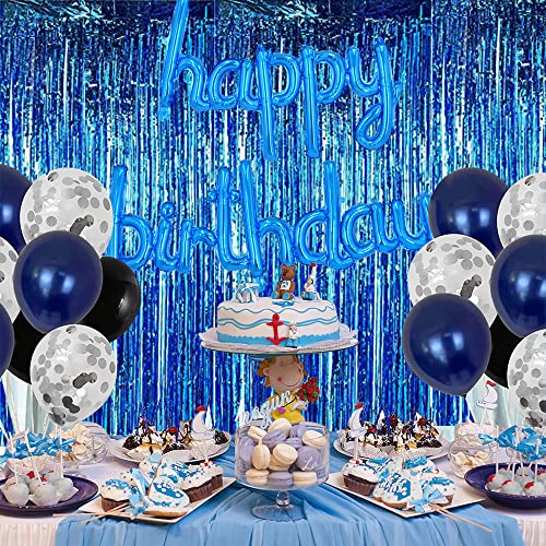 BEISHIDA 2 Pack Foil Fringe Curtain,Blue Tinsel Metallic Curtains Photo Backdrop Streamer Curtain for Wedding Engagement Bridal Shower Birthday Bachelorette Party Stage Decor(3.28 ft x 6.56 ft)