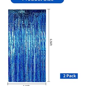 BEISHIDA 2 Pack Foil Fringe Curtain,Blue Tinsel Metallic Curtains Photo Backdrop Streamer Curtain for Wedding Engagement Bridal Shower Birthday Bachelorette Party Stage Decor(3.28 ft x 6.56 ft)