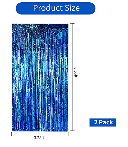 BEISHIDA 2 Pack Foil Fringe Curtain,Blue Tinsel Metallic Curtains Photo Backdrop Streamer Curtain for Wedding Engagement Bridal Shower Birthday Bachelorette Party Stage Decor(3.28 ft x 6.56 ft)