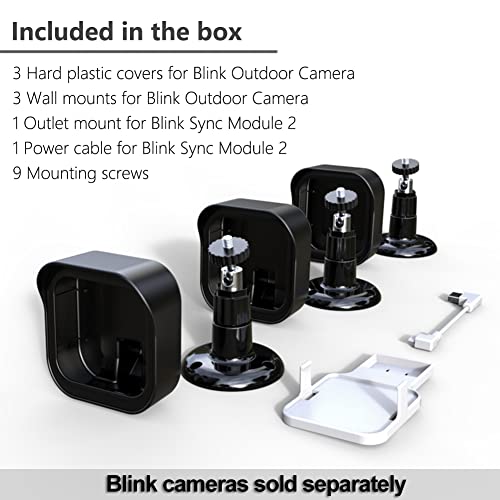 All-New Blink Outdoor Camera Housing and Mounting Bracket, 3 Pack Protective Cover and 360 Degree Adjustable Mount with Blink Sync Module Outlet Mount for Blink Camera Security System (Black)