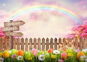 sjoloon spring easter backdrop colorful eggs rabbit with rainbow backdrop for easter party decoration baby shower studio props 12395 (7x5ft)
