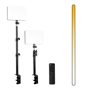 【20w 2-pack】 raubay led video panel light with desk mount stand kit , 3200k-5500k bi-colors key light with stand c-clamp for live stream, video conferencing, youtube, tiktok, make up