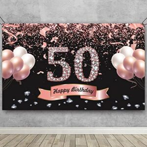 trgowaul 50th birthday decorations for women – rose gold happy 50th birthday banner backdrop 5.9 x 3.6 fts photography background 50th birthday party suppiles gifts for women