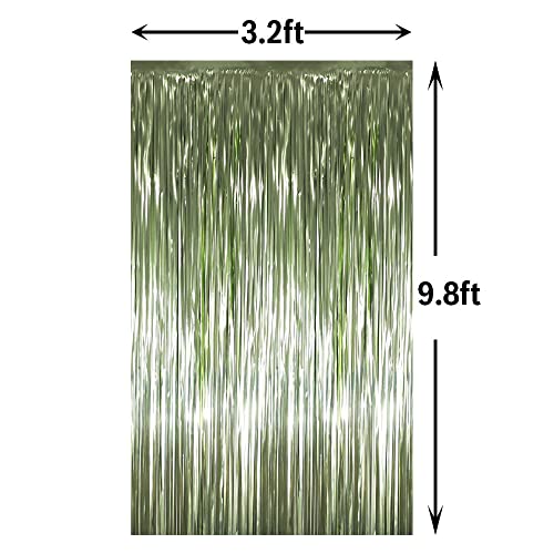 GOER 3.2 ft x 9.8 ft Metallic Tinsel Foil Fringe Curtains for Party Photo Backdrop Wedding Decor (1 Pack,Sage Green), One Size