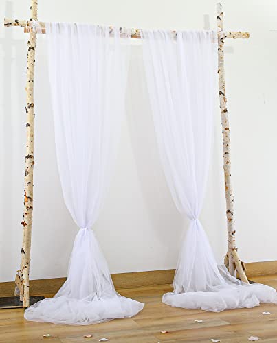 White Tulle Backdrop Curtain Sheer Backdrop Curtains for Parties Wedding White Backdrop Curtain for Birthday Baby Shower Photos Background Drape 10ft x 8ft, 2 Panels 5ft x 8ft