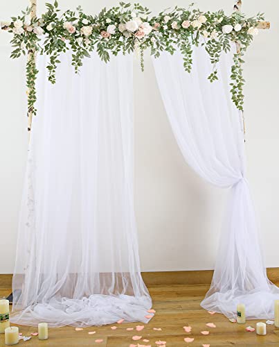 White Tulle Backdrop Curtain Sheer Backdrop Curtains for Parties Wedding White Backdrop Curtain for Birthday Baby Shower Photos Background Drape 10ft x 8ft, 2 Panels 5ft x 8ft