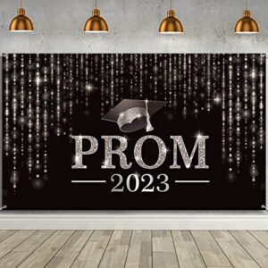 prom night party 2023 backdrop prom background banner photo props congrats backdrop graduate prom decorations for graduation celebration prom party indoor outdoor, 73 x 43 inch (silver)