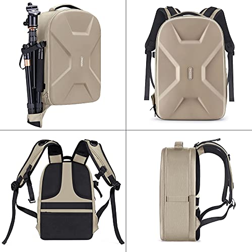 MOSISO Camera Backpack, DSLR/SLR/Mirrorless Photography Camera Bag 15-16 inch Waterproof Hardshell Case with Tripod Holder&Laptop Compartment Compatible with Canon/Nikon/Sony, Camel
