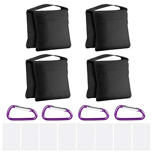 Neewer 4-Pack Photography Sandbag Sand Bags Saddlebag Design 4 Weight Bags for Photo Video Studio Stand Backyard Outdoor Patio Sports, Transparent PP Bag and Clips Included (Black)