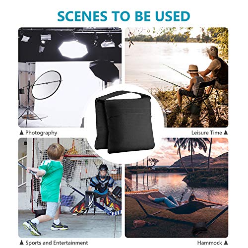 Neewer 4-Pack Photography Sandbag Sand Bags Saddlebag Design 4 Weight Bags for Photo Video Studio Stand Backyard Outdoor Patio Sports, Transparent PP Bag and Clips Included (Black)