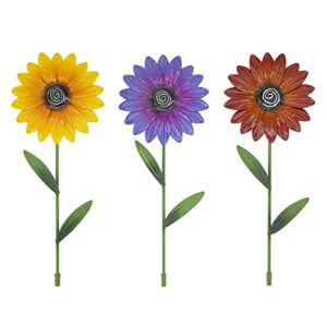 3pc metal flower decorative garden stakes, outdoor garden decor shaking head sunflowers glow in spring yard art fairy decorations for patio lawn
