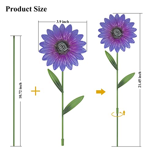 3PC Metal Flower Decorative Garden Stakes, Outdoor Garden Decor Shaking Head Sunflowers Glow in Spring Yard Art Fairy Decorations for Patio Lawn