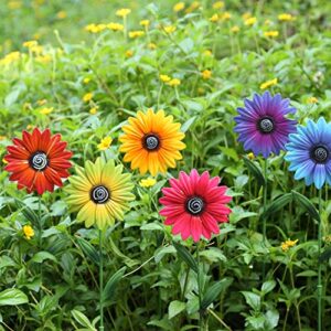 3PC Metal Flower Decorative Garden Stakes, Outdoor Garden Decor Shaking Head Sunflowers Glow in Spring Yard Art Fairy Decorations for Patio Lawn