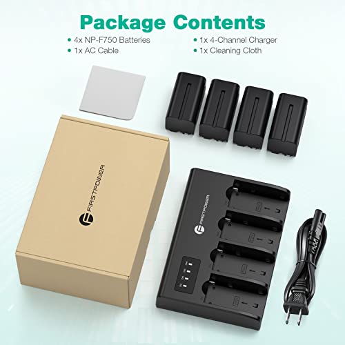 FirstPower 4 Pack NP-F750 Batteries and 4-Channel Charger for Sony NP-F970 F960 F750 F770 F550 F570 Battery Sony CCD-TRV215 CCD-TR917 CCD-TR315 HDR-FX1000 HDR-FX7 HVR-V1U HVR-Z7U HVR-Z5U