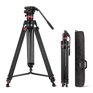 neewer 74″ pro video tripod with fluid head, all metal heavy duty qr plate compatible with dji rs gimbals manfrotto, flexible 360° pan&+90°/-75° tilt with adjustable damping max load 18lb/8kg, tp75