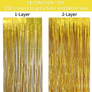 3 Pack Gold Backdrop Curtain 3.2 Ft X 8.2 Ft Gold Foil Fringe Tinsel Curtains Backdrop for Parties Gold Streamers Backdrop for Parties Birthday Bachelorette Party Decoration