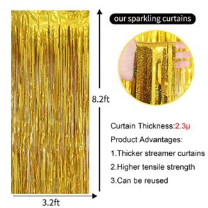 3 Pack Gold Backdrop Curtain 3.2 Ft X 8.2 Ft Gold Foil Fringe Tinsel Curtains Backdrop for Parties Gold Streamers Backdrop for Parties Birthday Bachelorette Party Decoration