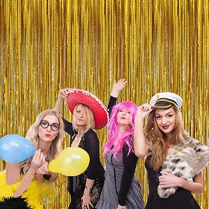 3 Pack Gold Backdrop Curtain 3.2 Ft X 8.2 Ft Gold Foil Fringe Tinsel Curtains Backdrop for Parties Gold Streamers Backdrop for Parties Birthday Bachelorette Party Decoration