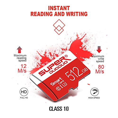 512GB Micro SD Card Memory Card Class 10 High Speed Flash Cards with Adapter for Android Phones/PC/Computer/Camera(512GB)