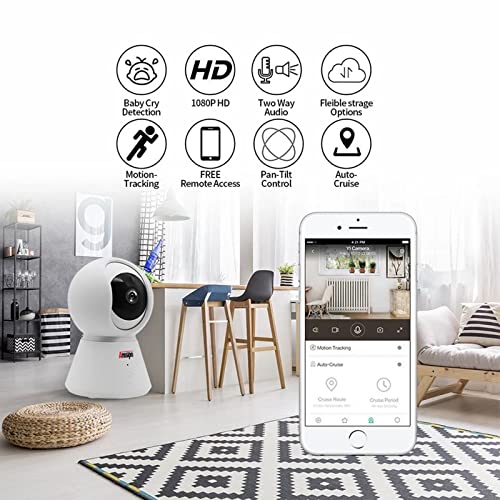 Anssipo Indoor WiFi Pan/Tilt Security Camera, 1080P 2.4GHz IP Surveillance Cameras, Smart Home Baby Monitor with 2 Way Audio, Motion Detection, Clear Night Vision, Cloud & SD Card Storage