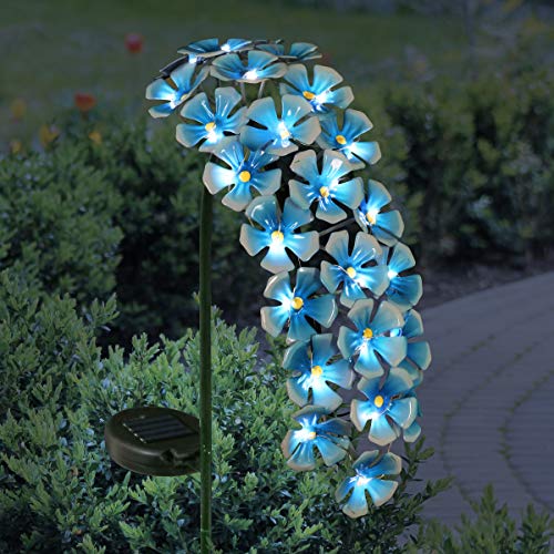 Exhart Garden Solar Lights, Cascading Blue Flower Garden Stake, 24 LED Flowers, Outdoor Lawn and Yard Decoration, 11.5 x 5.5 x 28 Inch