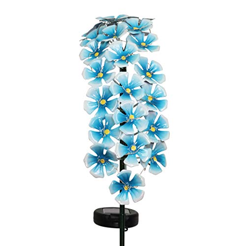 Exhart Garden Solar Lights, Cascading Blue Flower Garden Stake, 24 LED Flowers, Outdoor Lawn and Yard Decoration, 11.5 x 5.5 x 28 Inch