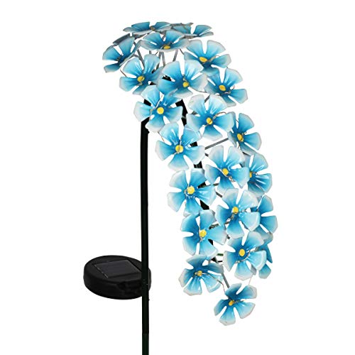 Exhart Garden Solar Lights, Cascading Blue Flower Garden Stake, 24 LED Flowers, Outdoor Lawn and Yard Decoration, 11.5 x 5.5 x 28 Inch