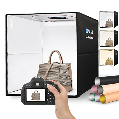 Portable Photo Studio Light Box, PULUZ 16"x16" Professional Dimmable Shooting Tent Kit with 144 LEDs Lights & 6 Kinds Double-Sided Color Backgrounds for Product Photography