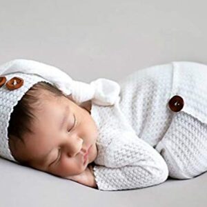 Fashion Newborn Boys Girls Baby Photo Shoot Props Outfits Crochet Clothes Long Tail Hat Pants Photography Props (white)