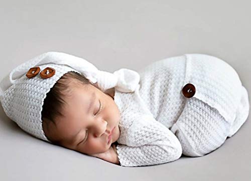 Fashion Newborn Boys Girls Baby Photo Shoot Props Outfits Crochet Clothes Long Tail Hat Pants Photography Props (white)