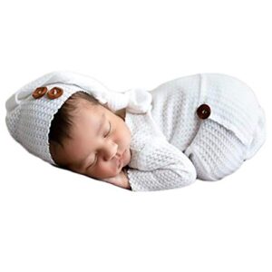 Fashion Newborn Boys Girls Baby Photo Shoot Props Outfits Crochet Clothes Long Tail Hat Pants Photography Props (white)