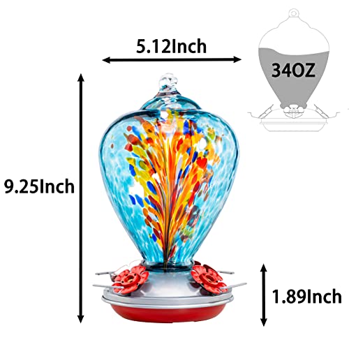 Muse Garden Hummingbird Feeders for Outdoors Hanging, Blown Glass Hummingbird Feeder, Hummingbird Gifts for Mom, Garden Backyard Decor for Outside, Unique Gifts Idea for Women Mothers Day, 34OZ,Comet