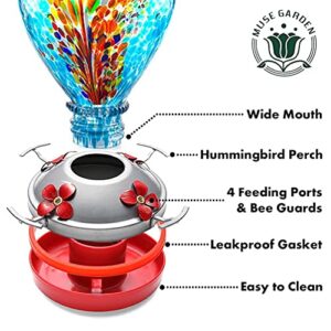 Muse Garden Hummingbird Feeders for Outdoors Hanging, Blown Glass Hummingbird Feeder, Hummingbird Gifts for Mom, Garden Backyard Decor for Outside, Unique Gifts Idea for Women Mothers Day, 34OZ,Comet