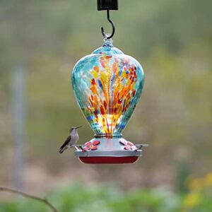 Muse Garden Hummingbird Feeders for Outdoors Hanging, Blown Glass Hummingbird Feeder, Hummingbird Gifts for Mom, Garden Backyard Decor for Outside, Unique Gifts Idea for Women Mothers Day, 34OZ,Comet