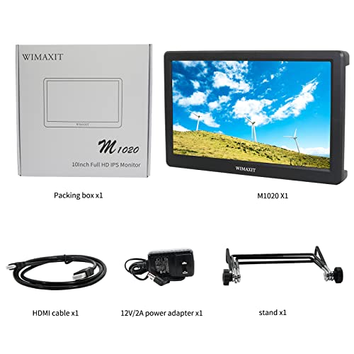 WIMAXIT 10.1 inch Full HD IPS 1920x1080 Monitor with HDMI, VGA for Versatile Display - Ideal for PC, Camera, CCTV Surveillance and Gaming Consoles