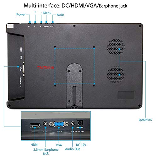 WIMAXIT 10.1 inch Full HD IPS 1920x1080 Monitor with HDMI, VGA for Versatile Display - Ideal for PC, Camera, CCTV Surveillance and Gaming Consoles