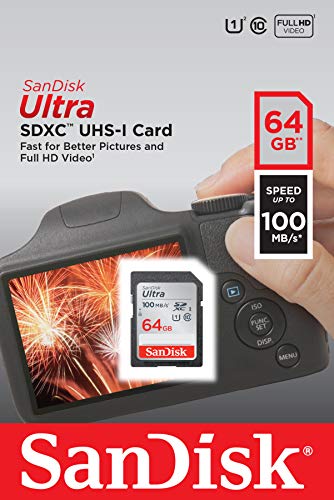 SanDisk 64GB Ultra SDXC UHS-I Memory Card - 100MB/s, C10, U1, Full HD, SD Card - SDSDUNR-064G-GN6IN