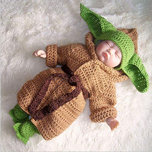 Crochet Star Wars Yoda Baby Costume Set, Baby Costume Photography Prop for Newborn Hand Mad Photography Prop Green