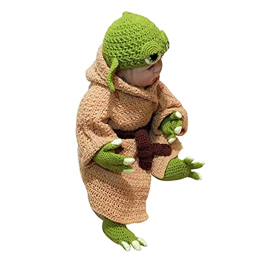 Crochet Star Wars Yoda Baby Costume Set, Baby Costume Photography Prop for Newborn Hand Mad Photography Prop Green