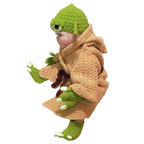 Crochet Star Wars Yoda Baby Costume Set, Baby Costume Photography Prop for Newborn Hand Mad Photography Prop Green