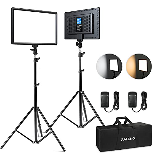 RALENO 2 Packs LED Video Light and 75inches Stand Lighting Kit, CRI 95+ Photography Lighting with 8000mAh Built-in Battery & LCD Display, Studio Lights for TikTok, YouTube, Live Streaming, Videography