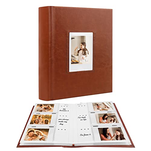 Photo Album for Fujifilm Instax Mini Camera, Polaroid Camera, Instax Photo Album with Memo Areas, 180 Pockets 2x3 Photo Album with Writing Space for Instax Mini 12 11 40 9 7+ Evo Liplay Camera, Brown