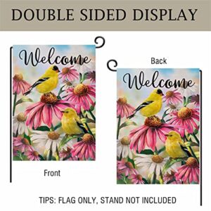 Artofy Welcome Summer American Goldfinch Birds Home Decorative Garden Flag, Yard Echinacea Daisy Flower Outside Decor, Spring Outdoor Small Burlap Decoration Double Sided 12x18