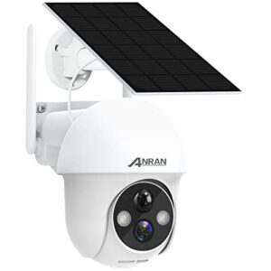 anran security camera wireless outdoor, 2k solar outdoor camera with 360° view, smart siren, spotlights, color night vision, pir human detection, pan tilt control, 2-way talk, ip65, q1 white