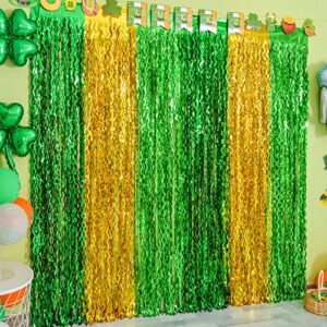 lolstar 2 pack st. patrick’s day foil fringe curtains st patrick’s day party decoration 3.3 x 6.6 ft green gold light green wavy tinsel fringe curtain photo booth, streamer backdrop irish theme decor