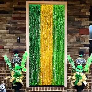 LOLStar 2 Pack St. Patrick's Day Foil Fringe Curtains St Patrick's Day Party Decoration 3.3 X 6.6 ft Green Gold Light Green Wavy Tinsel Fringe Curtain Photo Booth, Streamer Backdrop Irish Theme Decor